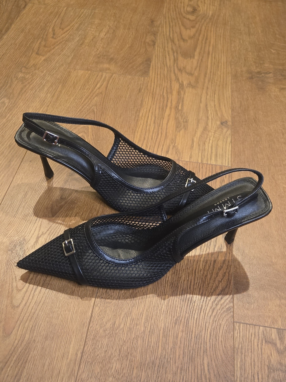 NEW SIMMI London Lays Black Mesh Slingback Heels Women's US 11 EU 42 Pointed Toe
